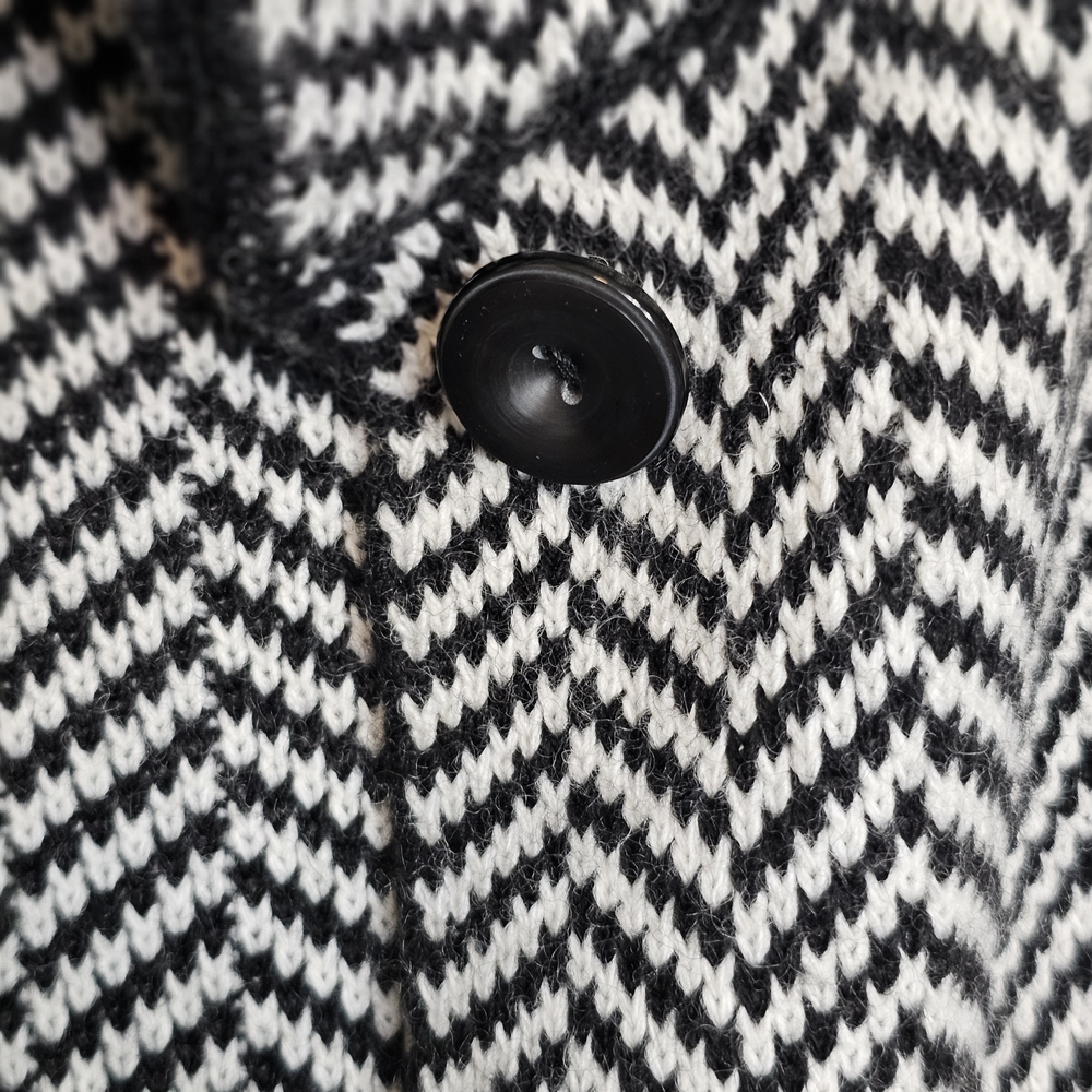Gio & Gio Italy Black White Chevron Herringbone Knit Long Coat Cardigan Jacket L - Picture 11 of 15